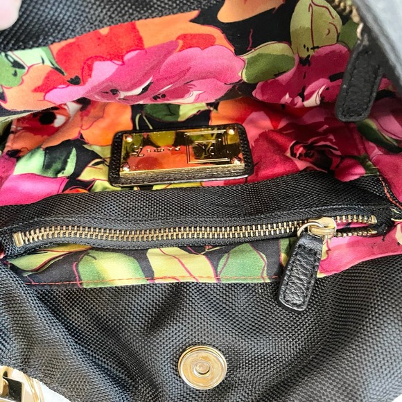 JPK PARIS 75 Women's Black Leather Chunky Hardware Nylon Hobo Shoulder Bag - Picture 5 of 12